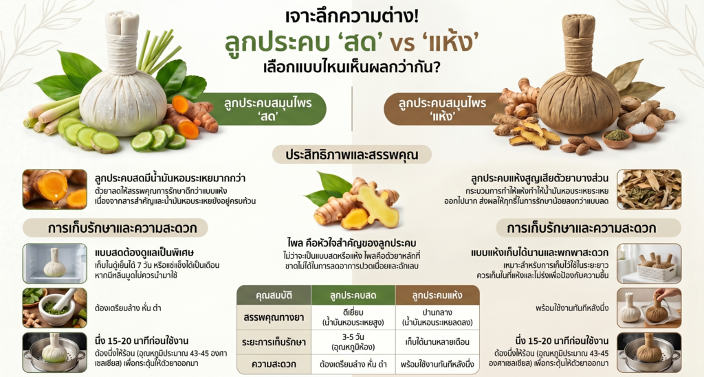 ลูกประคบใช้อย่างไรถึงดี? ลูกประคบสดแห้ง